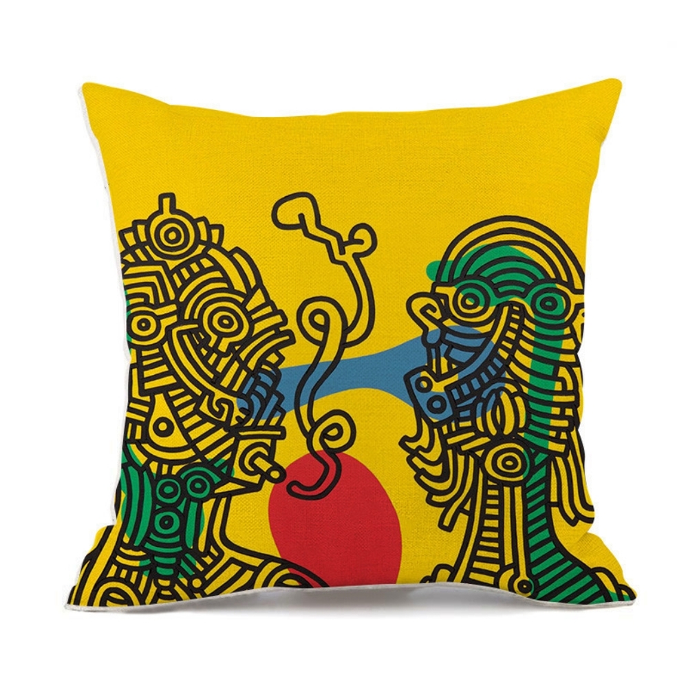Multicolored Keith Haring Style Linen Pillow Cover